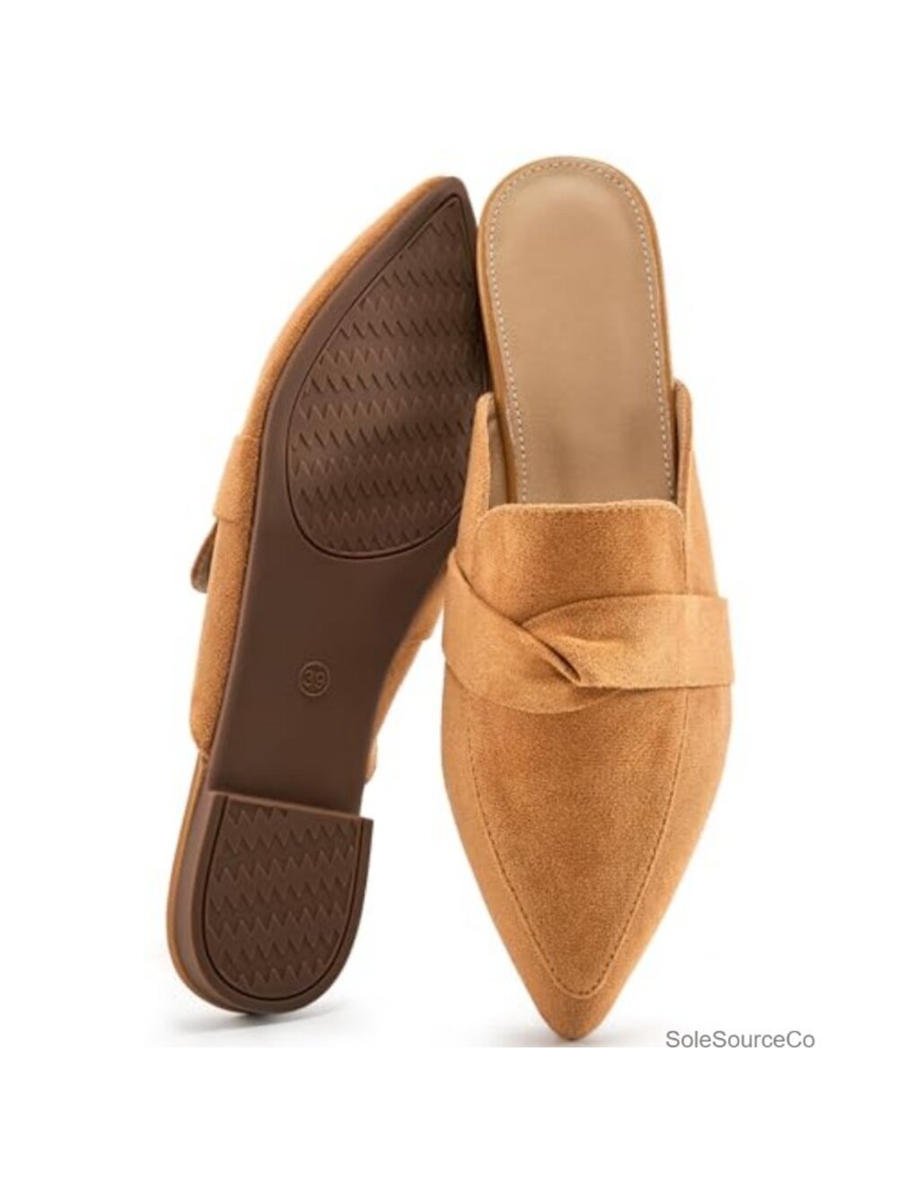 Women's Pointed Toe Faux Suede Bow Backless Mules - Cushioned Slip On Work Flats